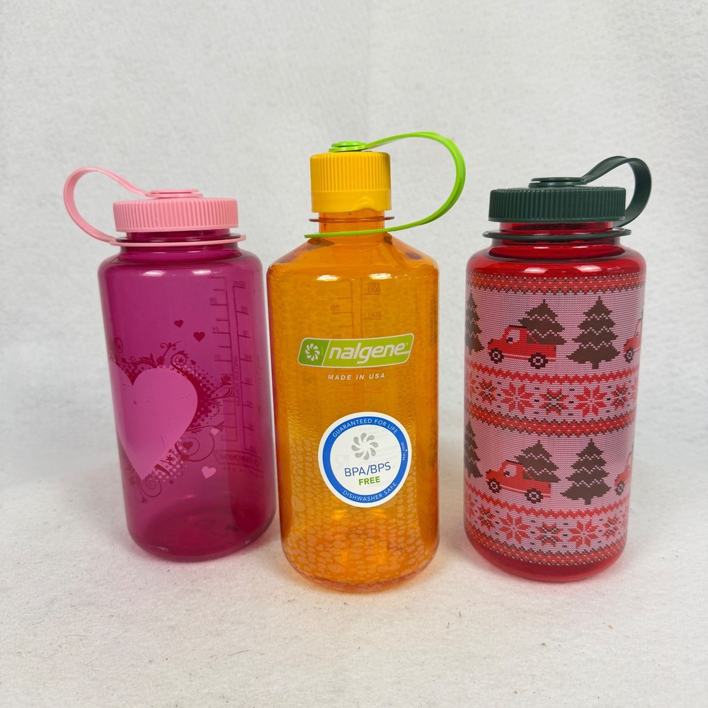 Set of 3 Nalgene Water Bottles 32oz Bundle Pink Orange Red